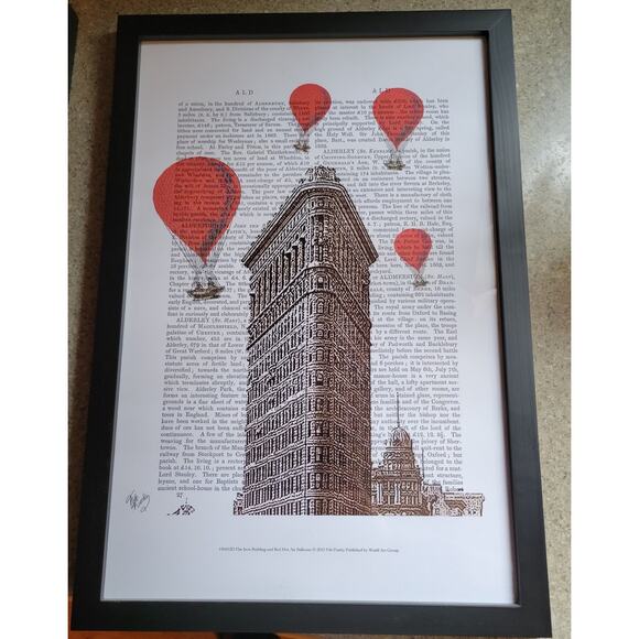 Fab Funky Flat Iron Bldg NYC Red Hot Air Balloons Dictionary Pg Signed Framed 19 - Picture 1 of 4